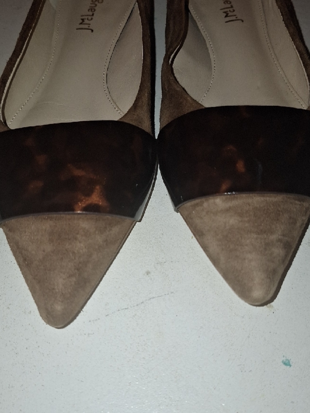 J McLaughlin Mallory Toasted Coconut Tortoise Suede Pointed Toe Flats Size 6 - Picture 5 of 5
